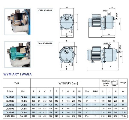 Насос  CAM 40  G 1  0,55kW  ~1x230V 50Hz