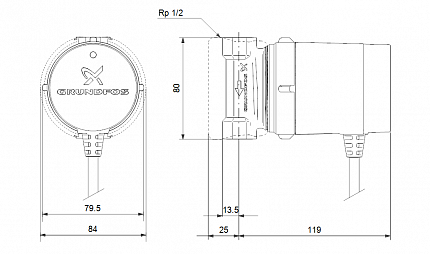 COMFORT UP 15-14 B PM 80мм 1x230В 50Гц Циркуляционный насос для ГВС Grundfos