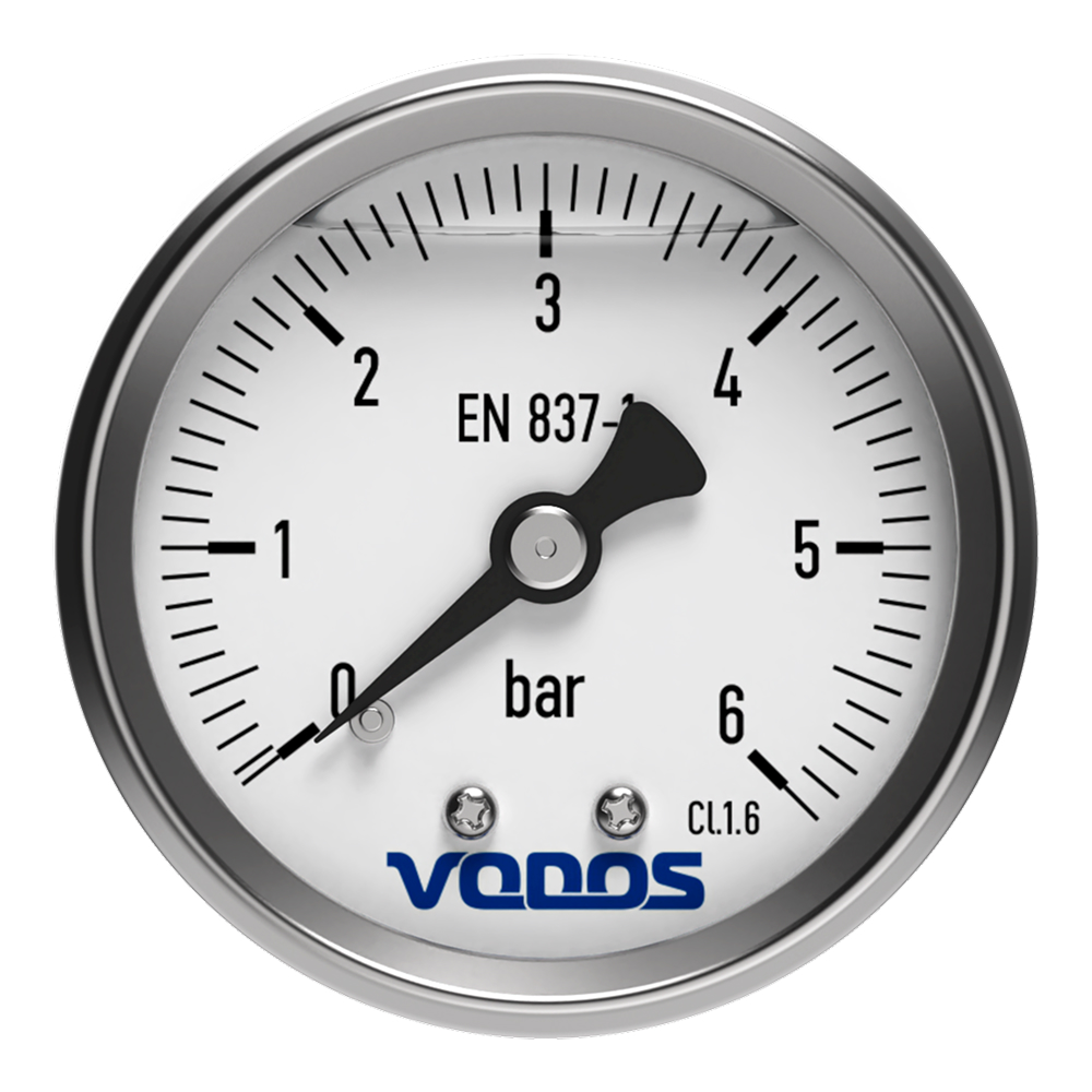 Манометр VODOS Y-60, AXIAL, 0-6 bar (G 1/4'') глицериновый, в нержавеющем корпусе
