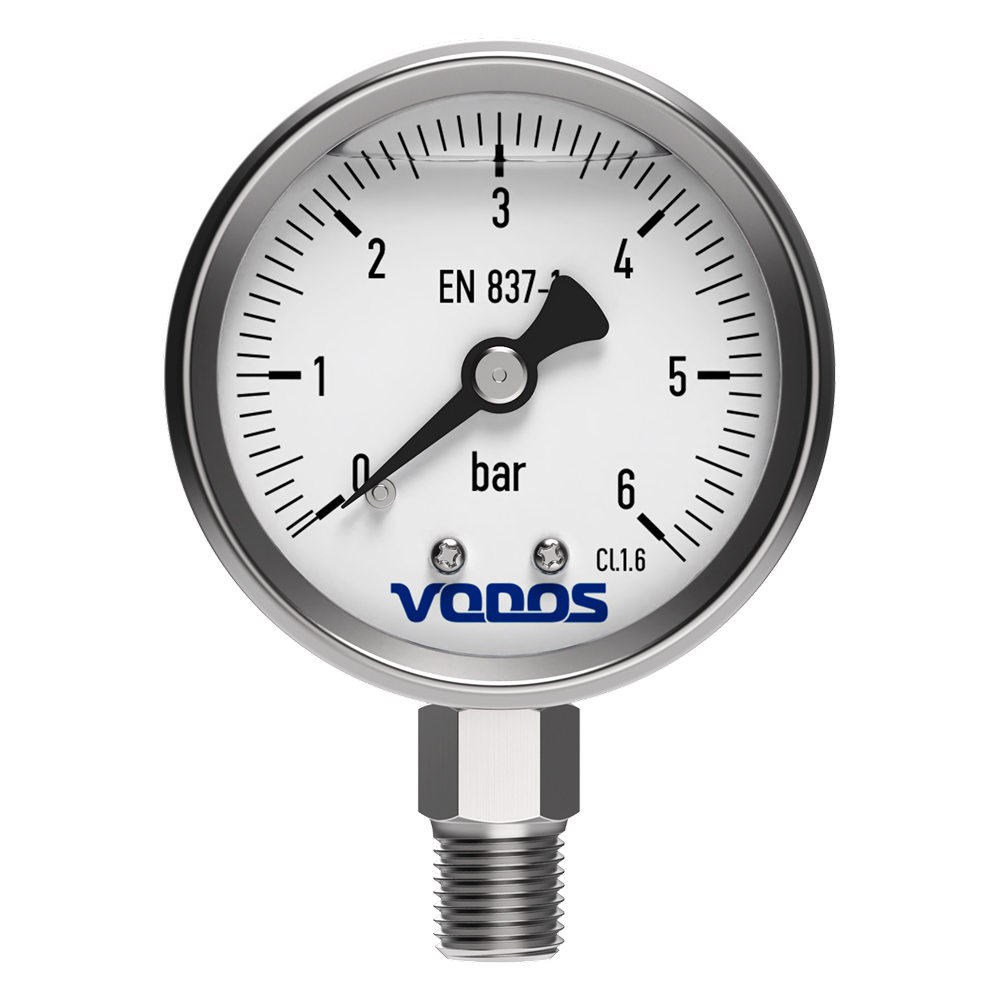 Манометр VODOS Y-60, RAD, 0-6 bar (G 1/4'')  глицериновый, в нержавеющем корпусе