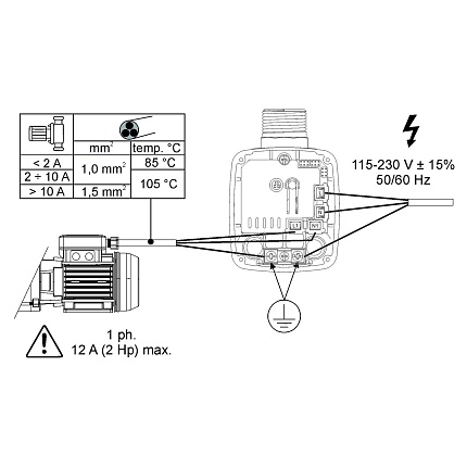 ARGO с кабелем Реле потока 115-230V 12A автоперезапуск(60 мин/4попыт) IP65 вх/вых 1 внешнее соединение(штуцер), угловое подключение.