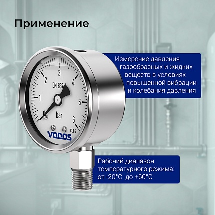 Манометр VODOS Y-60, RAD, 0-6 bar