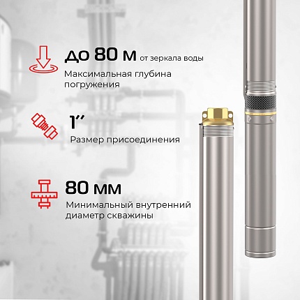 Скважинный насос VODOS SK 1-50 с кабелем1.5м (1х230В,  0,37 кВт, 1")