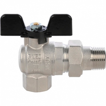 STOUT Кран шаровой полнопроходный угловой с американкой, ВР/НР, ручка бабочка 1/2