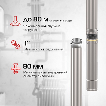 Скважинный насос VODOS SKU 3-75 с кабелем1.5м (1х230В,  1,1 кВт, 1")