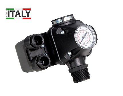 Реле давления с манометром и пятивыводным штуцером Italtecnica PM5-3W 1- FG ~250В 16A, усиленные стальные кольца