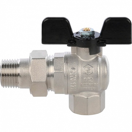 STOUT Кран шаровой полнопроходный угловой с американкой, ВР/НР, ручка бабочка 1/2