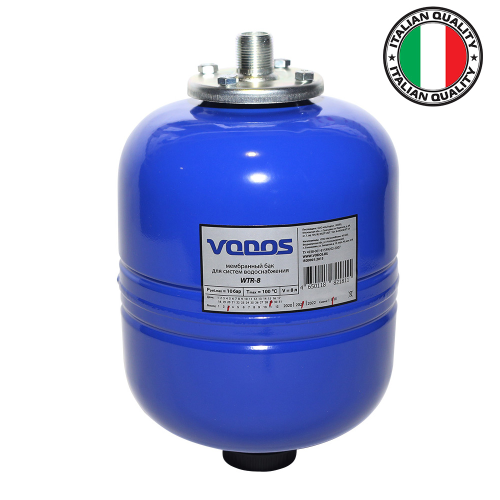 Гидроаккумулятор VODOS WTR 8 (8 литров, 10bar, G 3/4&quot;, +99°C,  мембрана EPDM SE.FA Italy)